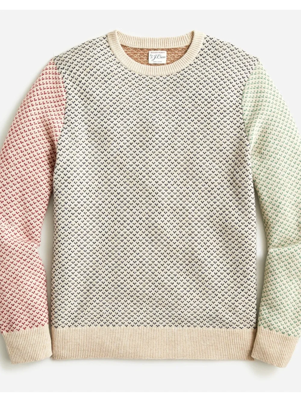 J. Crew Rugged Merino Wool Blend Sweater Men's Large Birds Eye Knit Crewneck